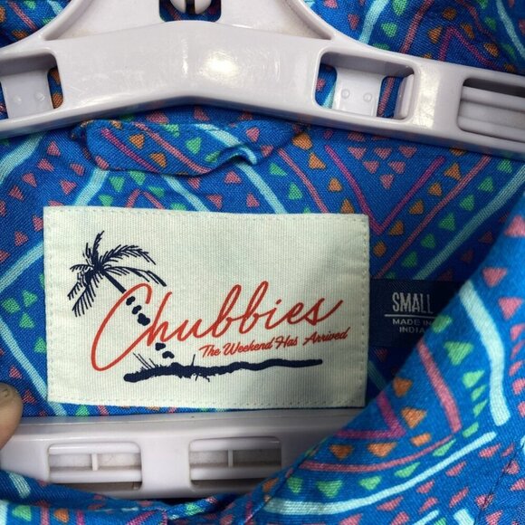 Chubbies Button Up Shirt Mens S Blue Geometric Vibrant Summer Vibe Casual - Picture 5 of 10